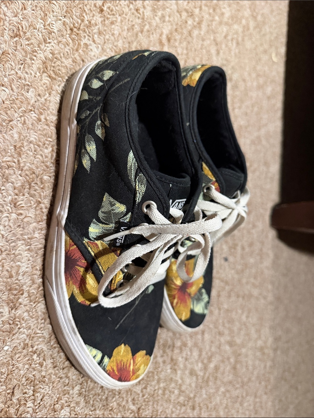 Vans Black Canvas Sneakers with Yellow & Green Floral Print